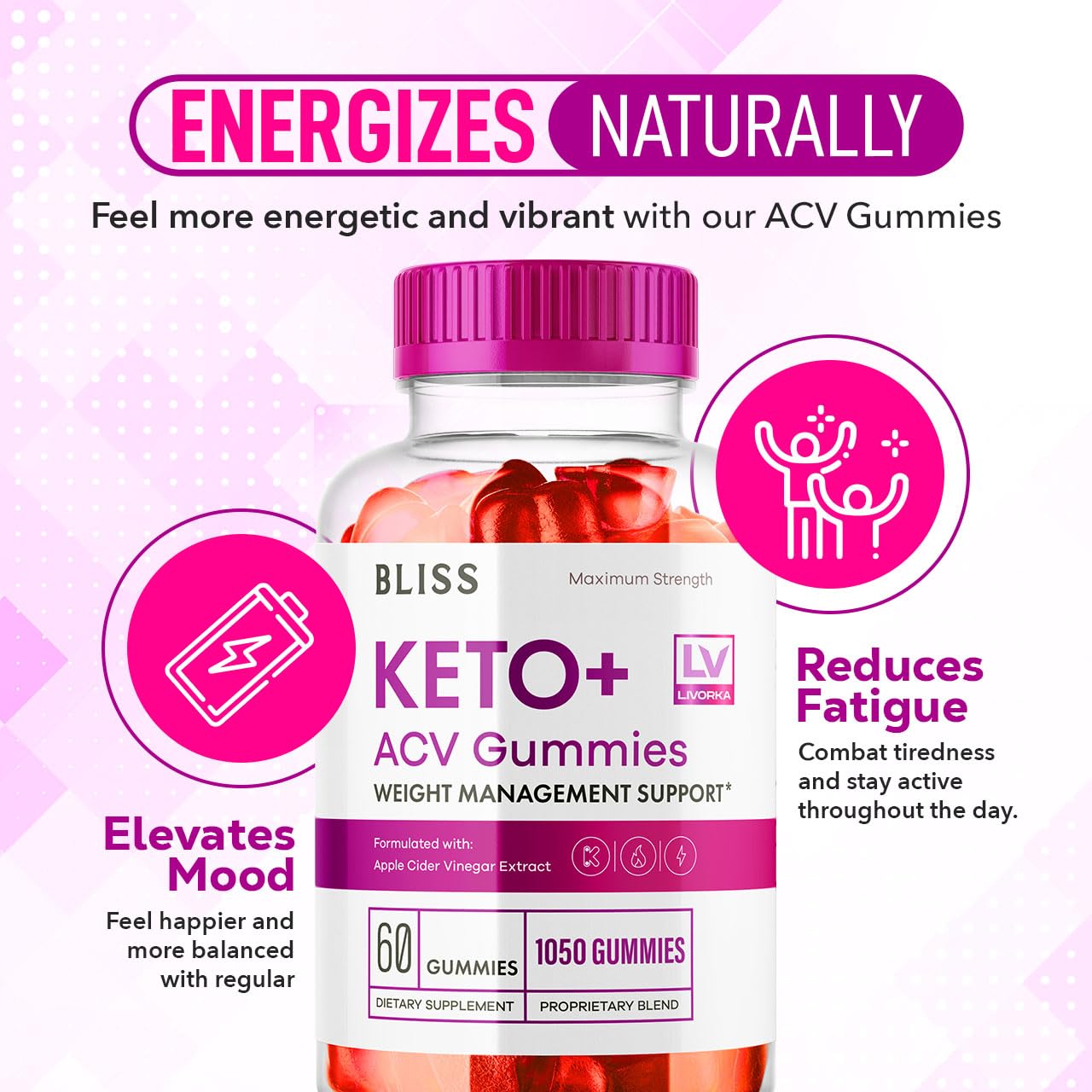 5 Pack - Bliss Keto ACV Gummies Advanced Weight Loss, Bliss ACV Active Gummies